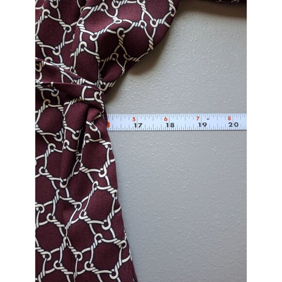 LOFT Outlet Chain Print Belted Long Sleeve Dress Womens Medium Maroon - Picture 7 of 8